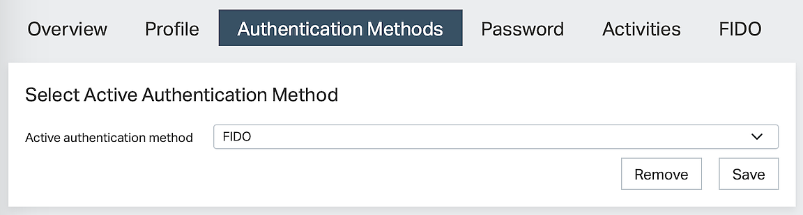 Adminapp - menu Users, tab Authentication Methods, set FIDO as active method